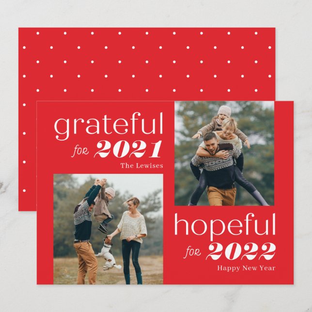 Tacksam Och Förhoppningsfull Redigerbar Färg Nyårs Julkort (Fram/baksida)