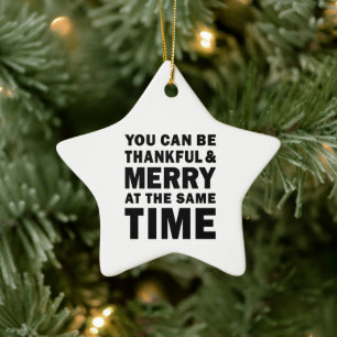 Tacksam och glad modern julstjärna julgransprydnad keramik