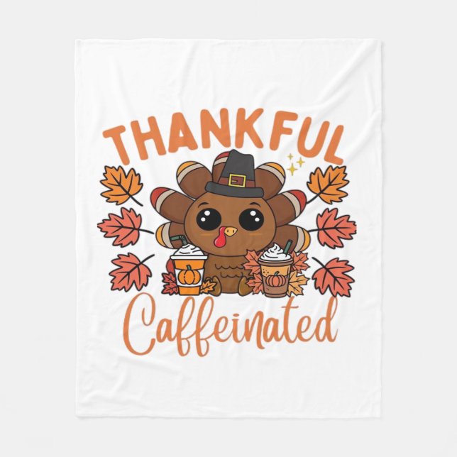 Tacksam Och Kaffeinerad Rolig Thanksgiving Kaffe Fleecefilt (Framsidan)