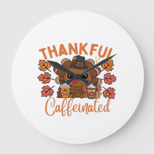 Tacksam Och Kaffeinerad Rolig Thanksgiving Kaffe Stor Klocka