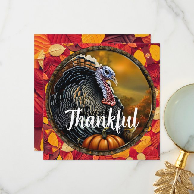 Tacksam och kalkon Thanksgiving-meny Tack Kort (Fram/Back In Situ)