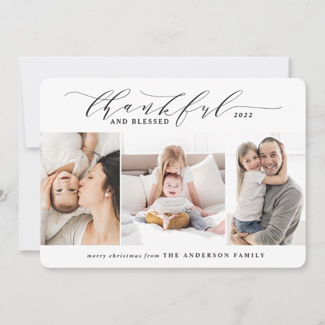 tacksam och välsignad 3-foto-elegant julkort (Framsida)
