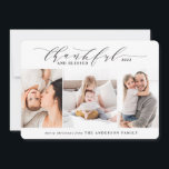 tacksam och välsignad 3-foto-elegant julkort<br><div class="desc">Ett tacksamt och välsignat julkort för multifoto helgdag. Med vinter-scenbaker med vattenfärg.</div>