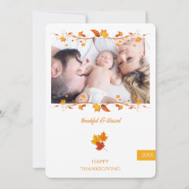 Tacksam och välsignad familjefoto tacksgiving julkort