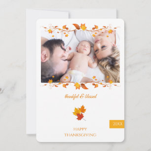Tacksam och välsignad familjefoto tacksgiving julkort