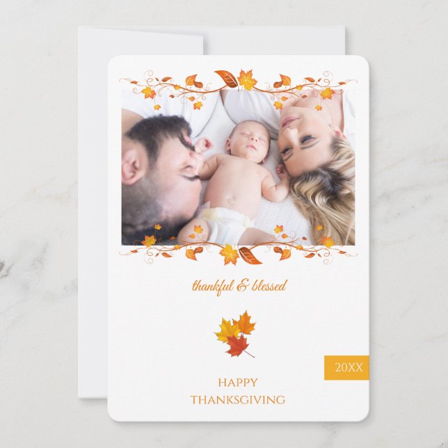 Tacksam och välsignad familjefoto tacksgiving julkort (Framsida)