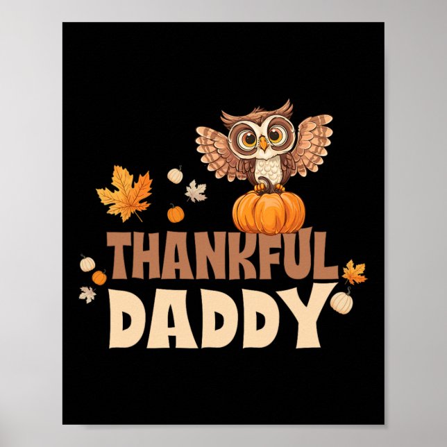Tacksam Pappa Glädjande Uggla Sittande På Pumpa Om Poster (Framsidan)
