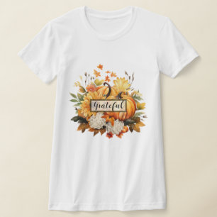 Tacksam Pumpa Blommig Höst Tacksgiving T Shirt