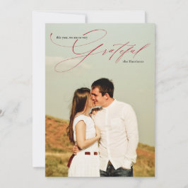 Tacksam Röd Skript Kalligrafi Full Foto Julkort