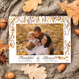 Tacksam & Salig Glad Thanksgiving Höstfoliage Vykort