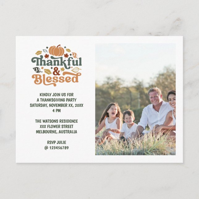 Tacksam & Salig Thanksgiving Foto Inbjudan  (Framsida)