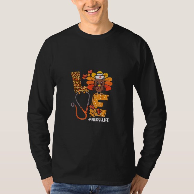 Tacksam sjuksköterska Life Turkey Cute Thanksgivin T Shirt (Framsida)