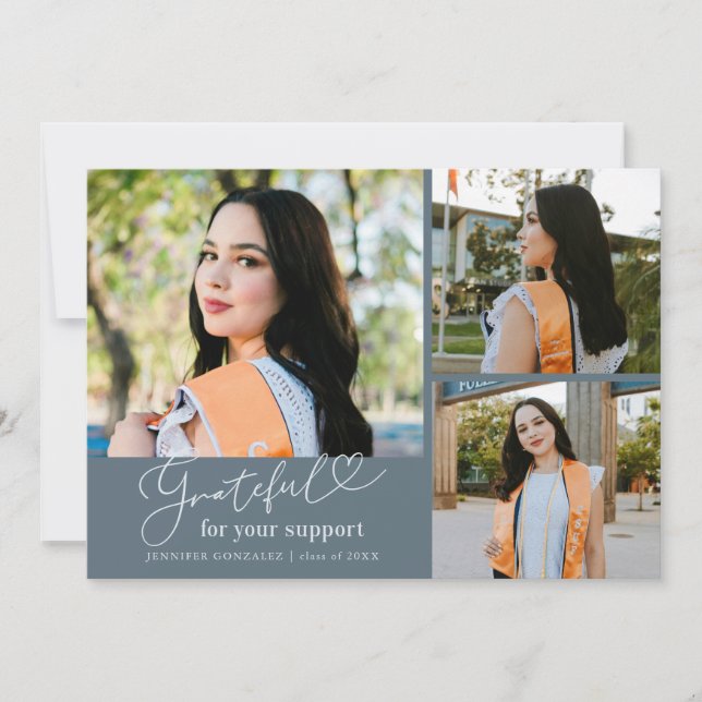 Tacksam Skifferblå Multi Foto Examen Meddelande (Framsida)