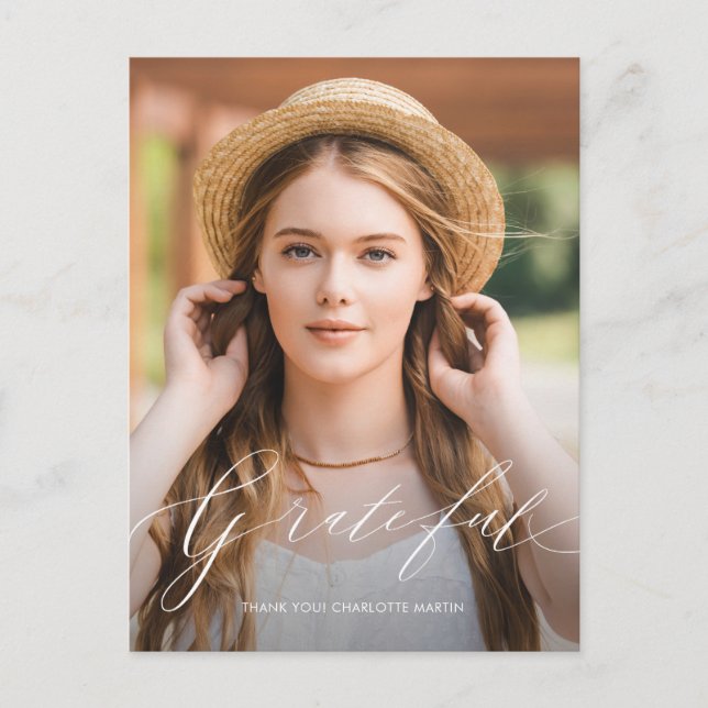 Tacksam skriptfoto examen Tack Vykort (Framsida)