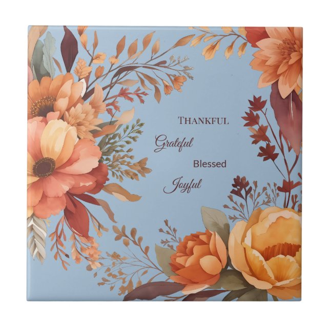 Tacksam Stor Blessed Blommig Tackgivelse  Kakelplatta (Framsidan)