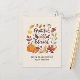 Tacksam Tacksägelse Salig löv Thanksgiving Höst Vykort