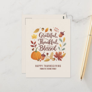 Tacksam Tacksägelse Salig löv Thanksgiving Höst Vykort