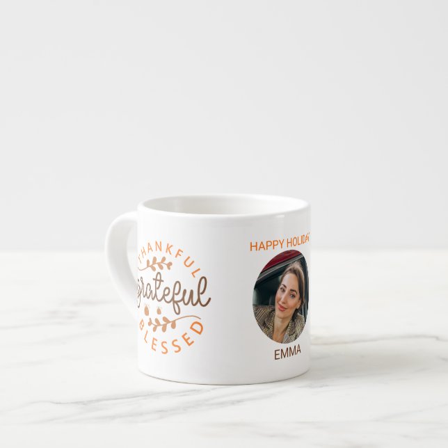 Tacksam Tacksägelse Salig Tacksgiving Foto Espressomugg (Framsida vänster)