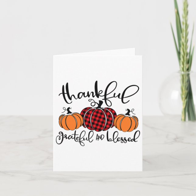 Tacksam Tacksam Och Salig Pumpkin Höst Thanksgivin Kort (Framsida)