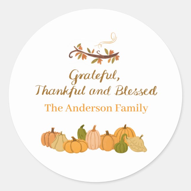 tacksam, tacksam och välsignad runt klistermärke (Framsida)