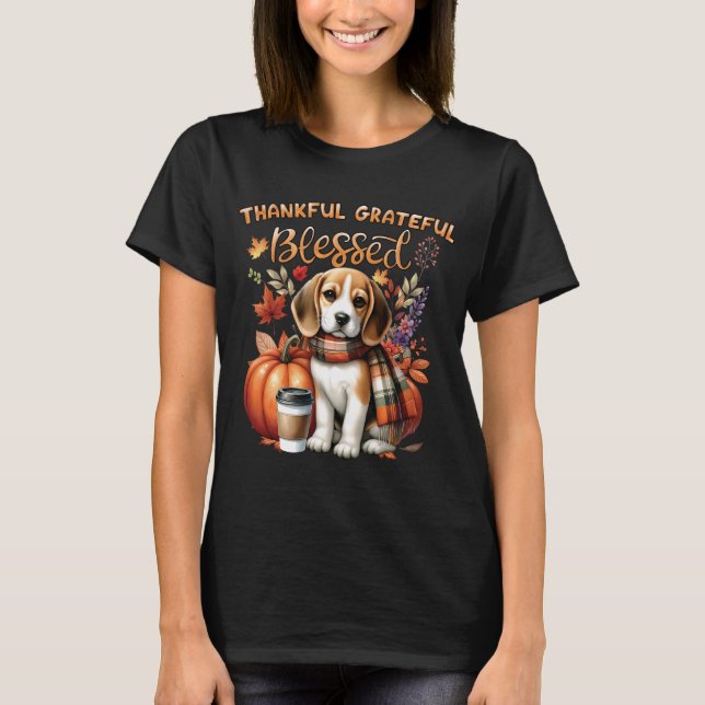 Tacksam Tacksam Salig Beagle T Shirt (Framsida)