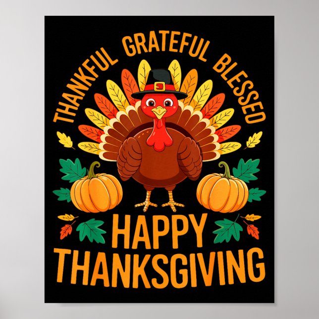 Tacksam Tacksam Salig Glad Thanksgivingskjorta Poster (Framsidan)