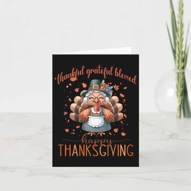 Tacksam Tacksam Salig Kalkon Glad Thanksgiving Kort (Framsida)