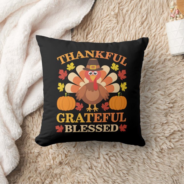Tacksam Tacksam Salig Kalkon Tacksgiving Kudde (Filt)
