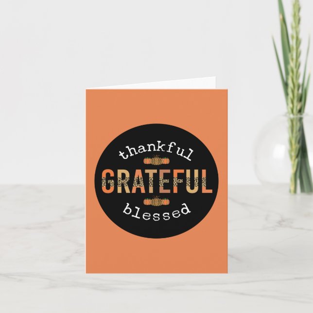 Tacksam Tacksam Salig Rolig Leopardtryck Höst Kort (Framsida)