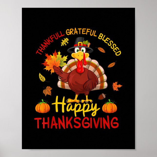 Tacksam Tacksam Salig Tacksgivingsturkey Kvinnor Poster (Framsidan)