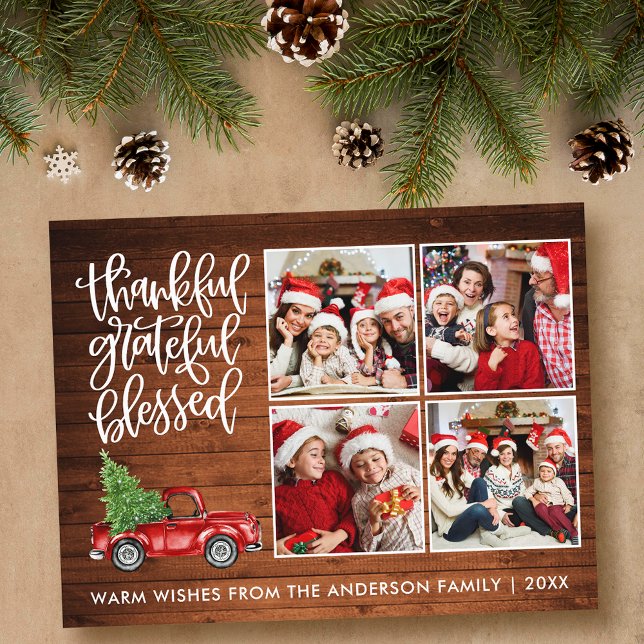 Tacksam Tacksam Salig Trä Lastbil 4 Foto Vykort (Customize to change your personalized text size or text style.)