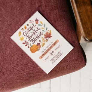 Tacksam Tacksam Välsignad blad Thanksgiving Höst Inbjudningar