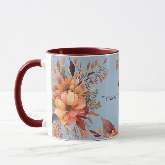 Tacksam tacksam välsignad Blommig Thanksgiving  Mugg (Vänster)