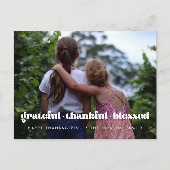 Tacksam Tacksam Välsignad Thanksgiving foto Vykort (Framsida)