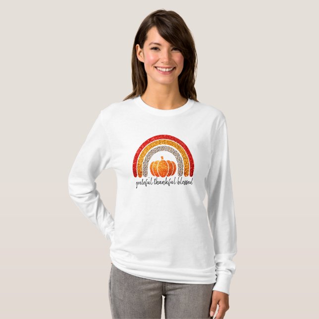 Tacksam, tacksam, välsignad Thanksgiving-pumpa   T Shirt (Hel framsida)