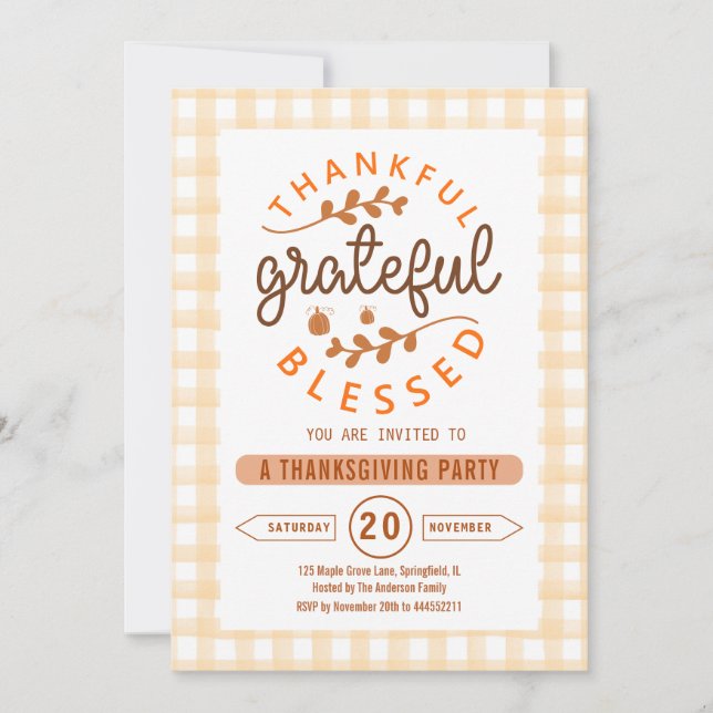 Tacksam Tacksam Välsignad Thanksgivingfest Inbjudningar (Framsida)