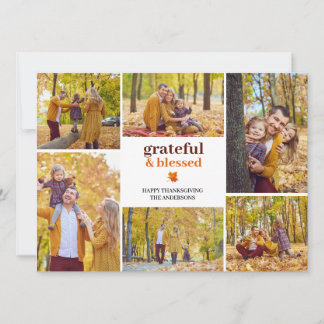 Tacksam & välsignad Höst tackgiving familjefoto Julkort