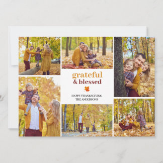 Tacksam & välsignad Höst tackgiving familjefoto Julkort