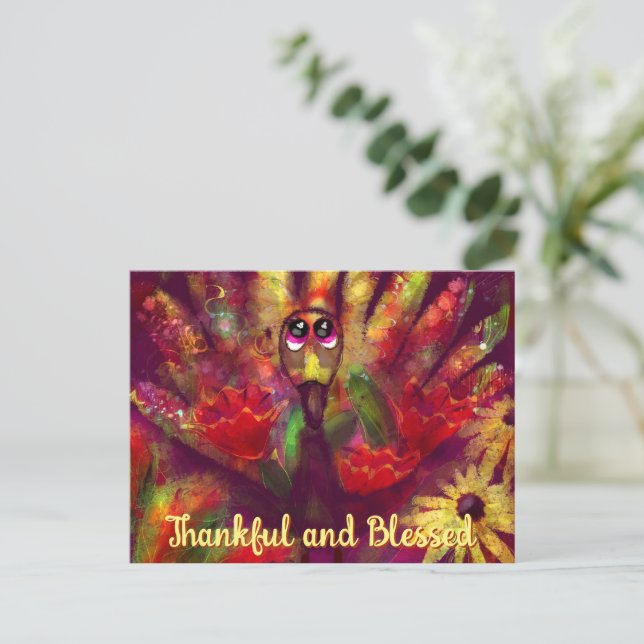 Tacksam Välsignad Kalkon Personlig Thanksgiving Vykort (Stående Fram)