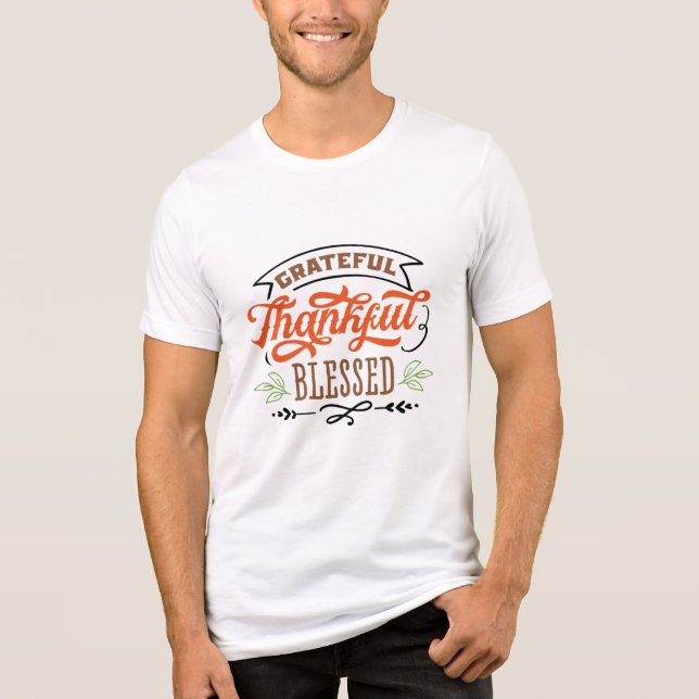 tacksam välsignad thanksgiving t shirt (Framsida)