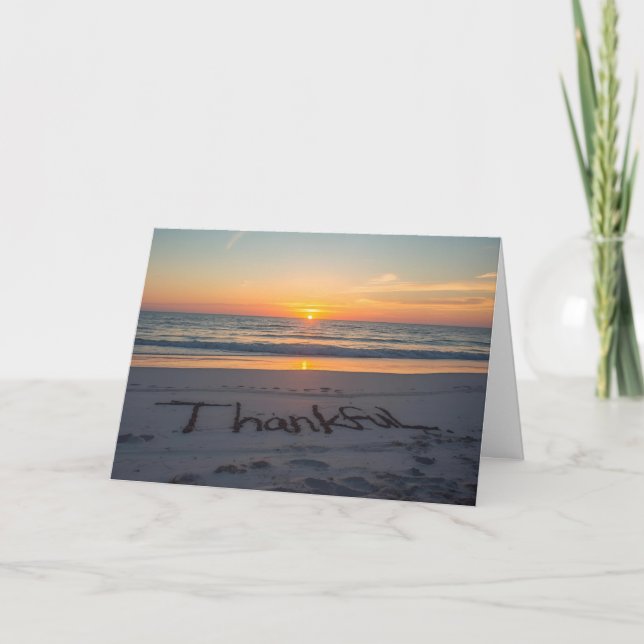 🌅 Tacksam vid solnedgång – Strand Thanksgiving-ko Kort (Framsida)