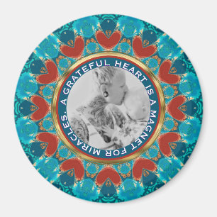 Tacksamhet Aqua Teal Mandala Anpassade Ord & Foto Magnet