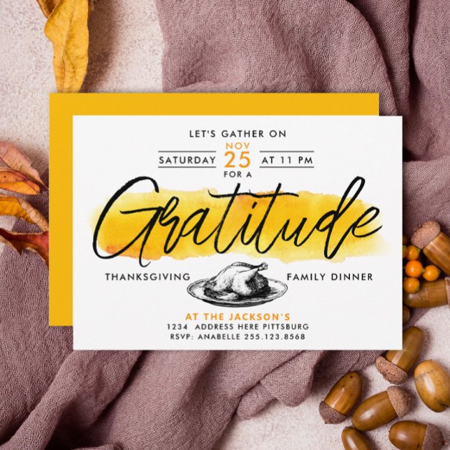Tacksamhet Kalkon Thanksgiving Middag Vattenfärg Inbjudningar (Skapare uppladdad)