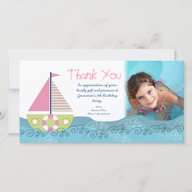 Tacksegelbåtfödelsedagsfest Photocard Tack Kort (Framsida)