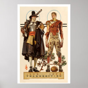 Tacksgiving 1628-1928 - Pilgrim och fotboll Poster