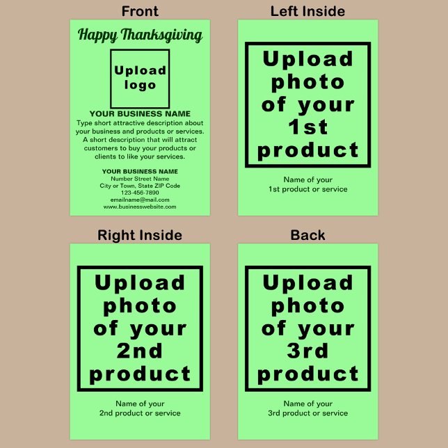 Tacksgiving Affärsljusgrön Faltad Hälsning Kort (Light green Thanksgiving folded greeting card with your business brand and products or services.)