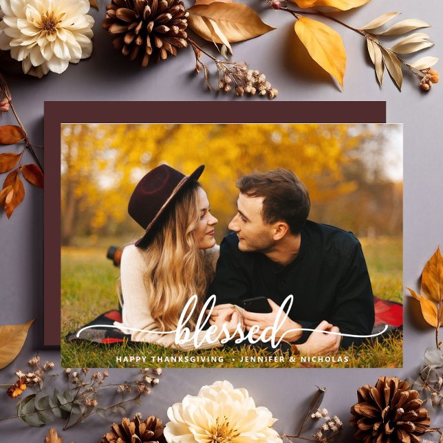 Tacksgiving Blessed Script Foto Postkort Vykort (Thanksgiving Blessed Script Photo Postcard)