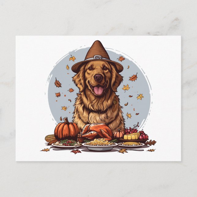 Tacksgiving Golden Retriever Hund Vykort (Framsida)