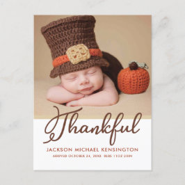 Tacksgiving Höst Bebis Födelse Foto Meddelande Vykort