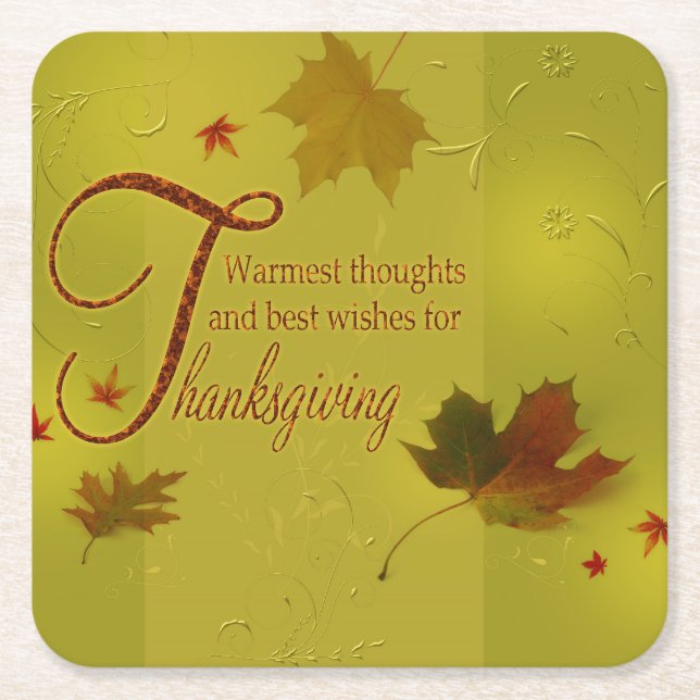 Tacksgiving Önskningar Typografi Löv Underlägg Papper Kvadrat (Framsidan)